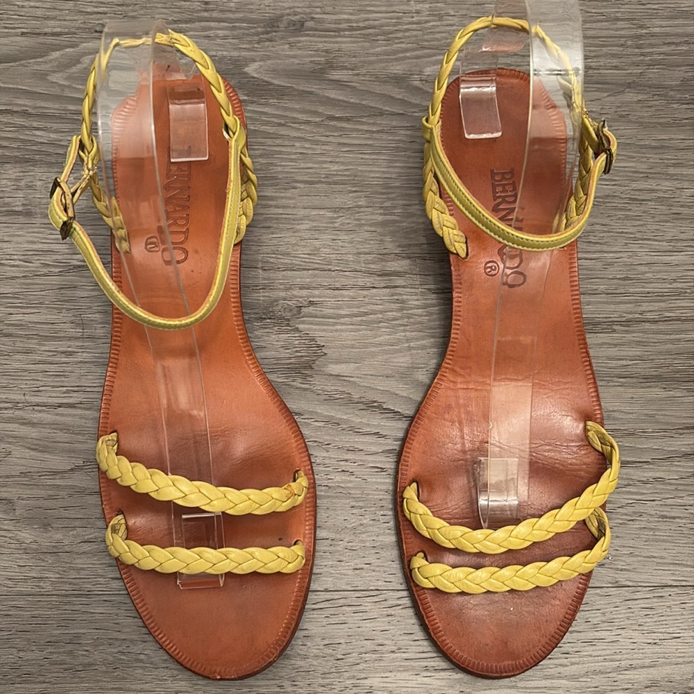 Bernardo Yellow Braided Leather Ankle-Strap Sandals